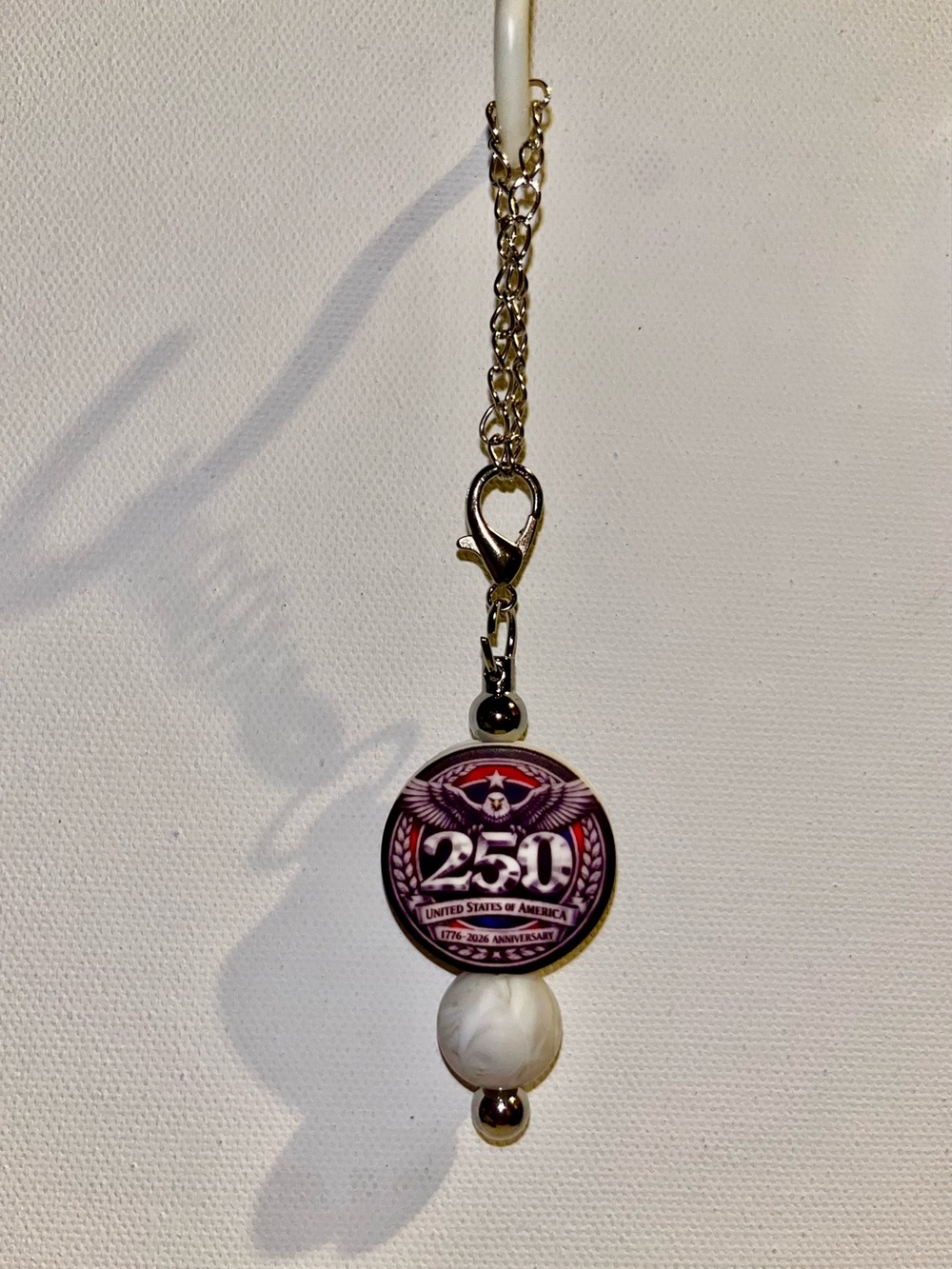 Silver-Tone 250 Anniversary Cup Charm w/ Pearlescent White Bead.